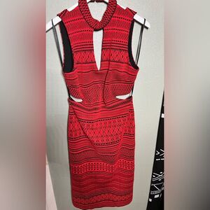 Bebe Cutout Bodycon Red Black Dress Size Large